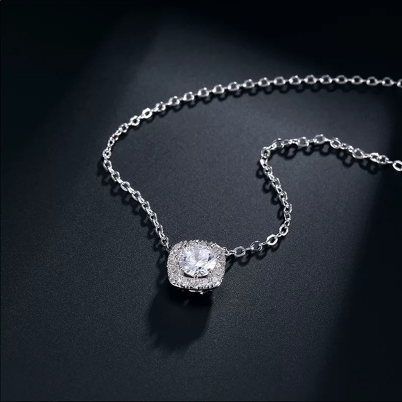 New Square 925 Silver Diamond Necklace - Picture 5 of 6